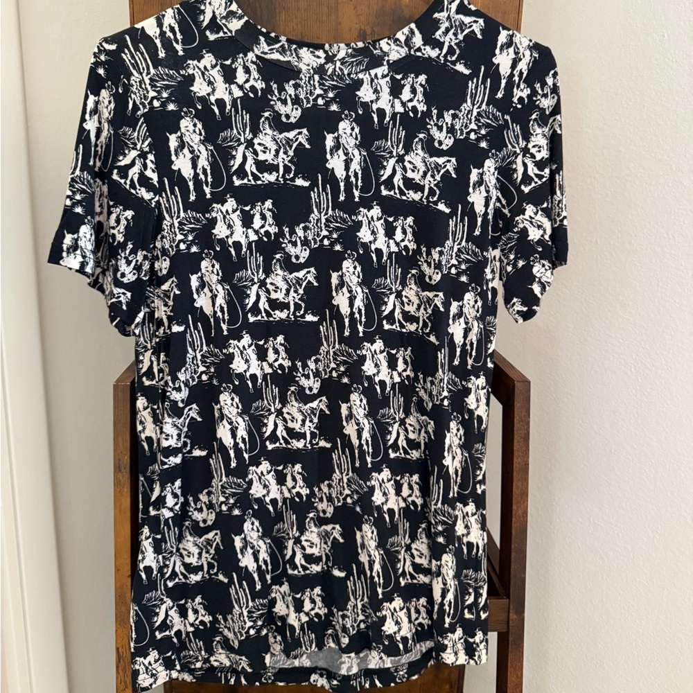 Black and White Cowboy Printed T-Shirt